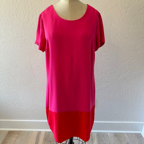 CYNTHIA ROWLEY | Womens Pink Red Colorblock Shift Dress Size 12 Career Barbie - Picture 1 of 10